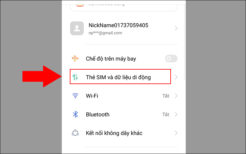 Vào cài đặt thẻ SIM